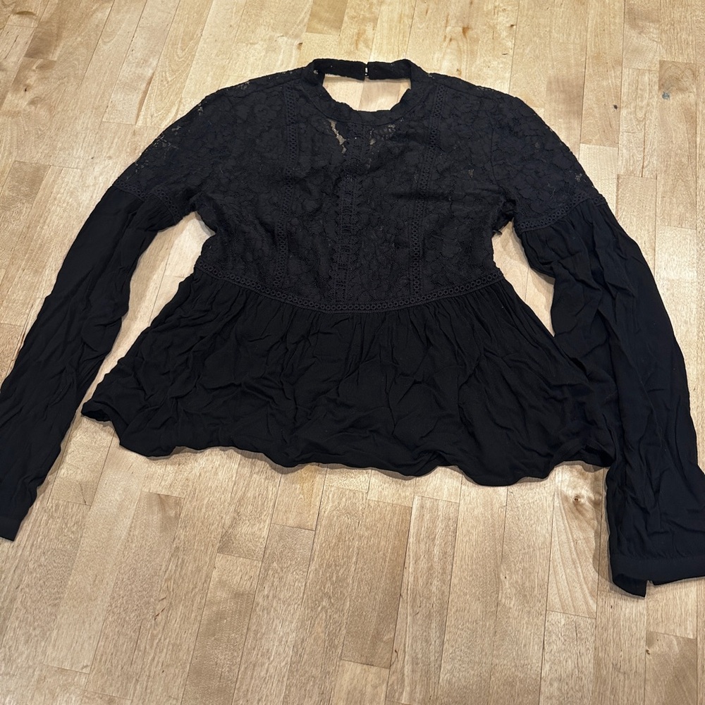 Forever 21 Black Peplum Blouse with Peter Pan Collar